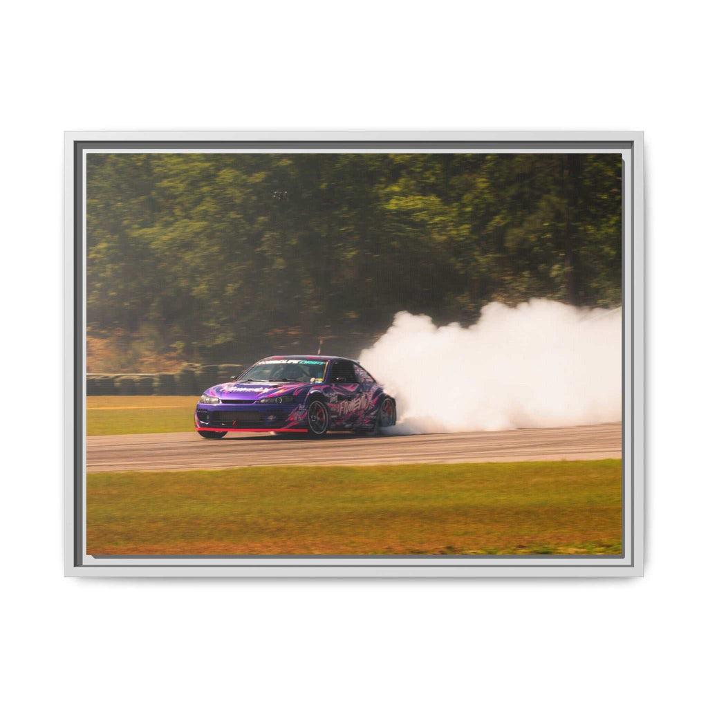 Purple Drift Car Framed Canvas Print