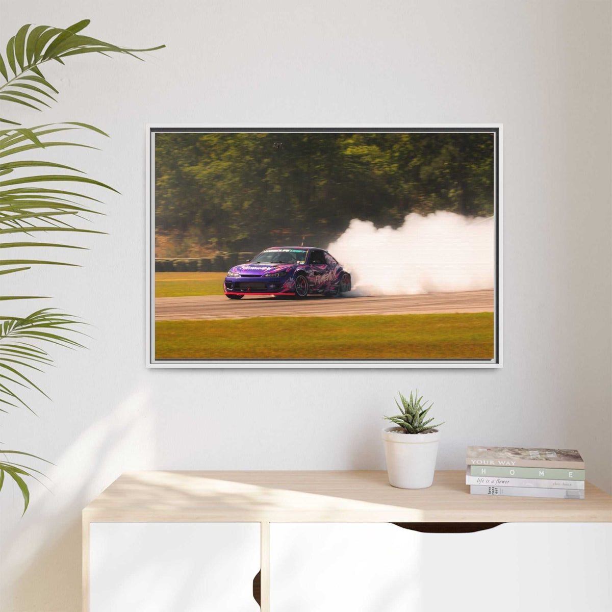 Purple Drift Car Framed Canvas Print