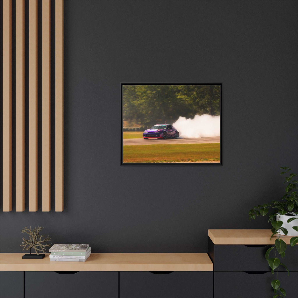 Purple Drift Car Framed Canvas Print