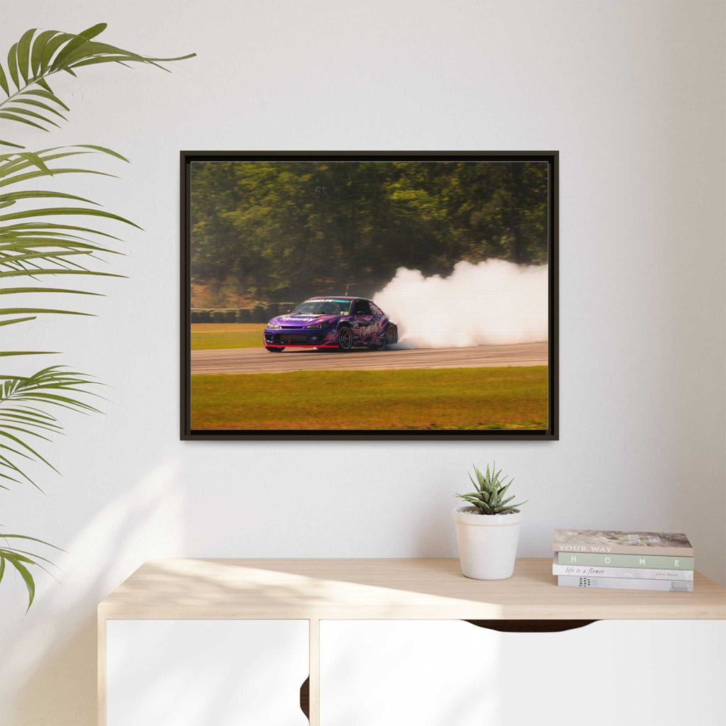 Purple Drift Car Framed Canvas Print