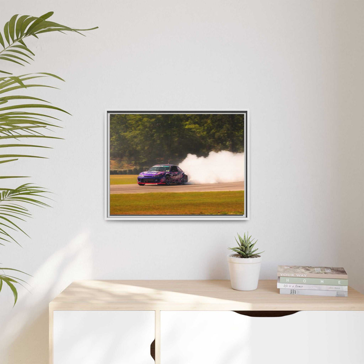 Purple Drift Car Framed Canvas Print