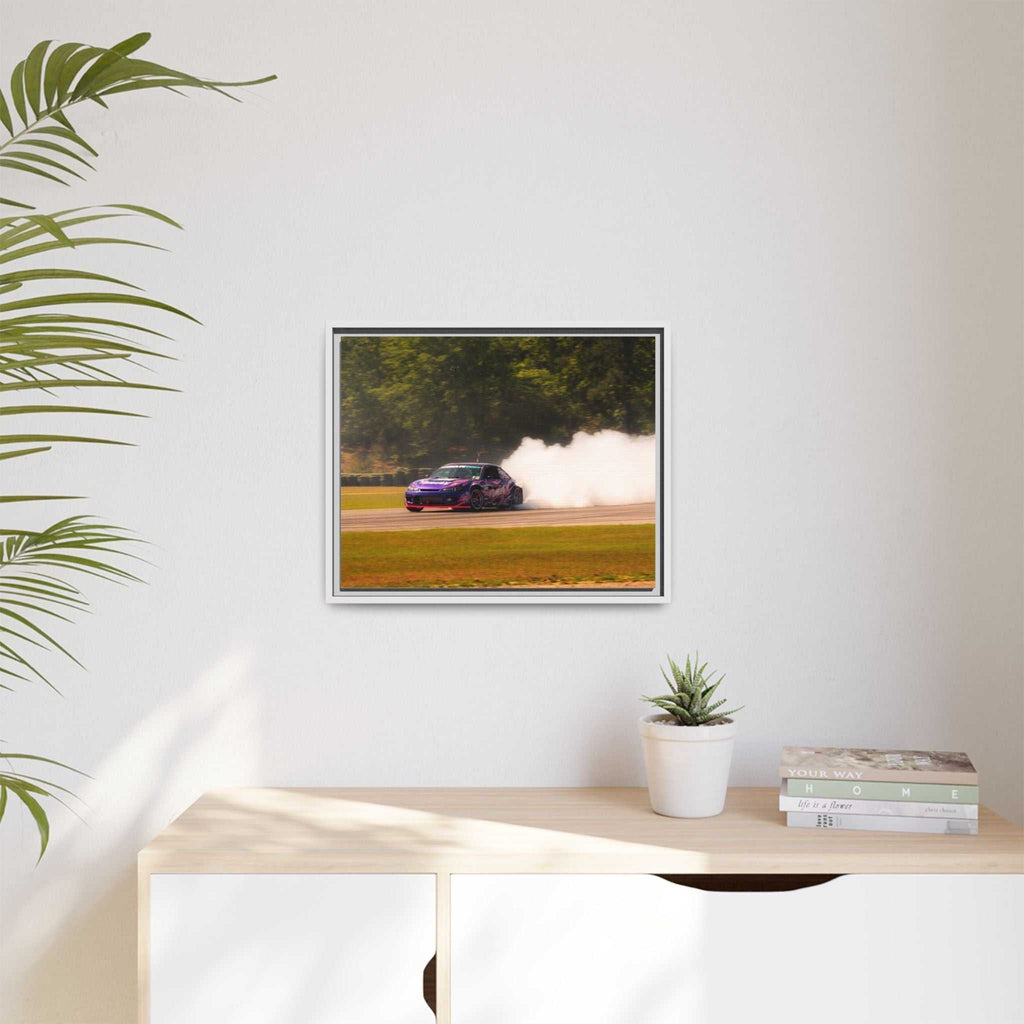 Purple Drift Car Framed Canvas Print