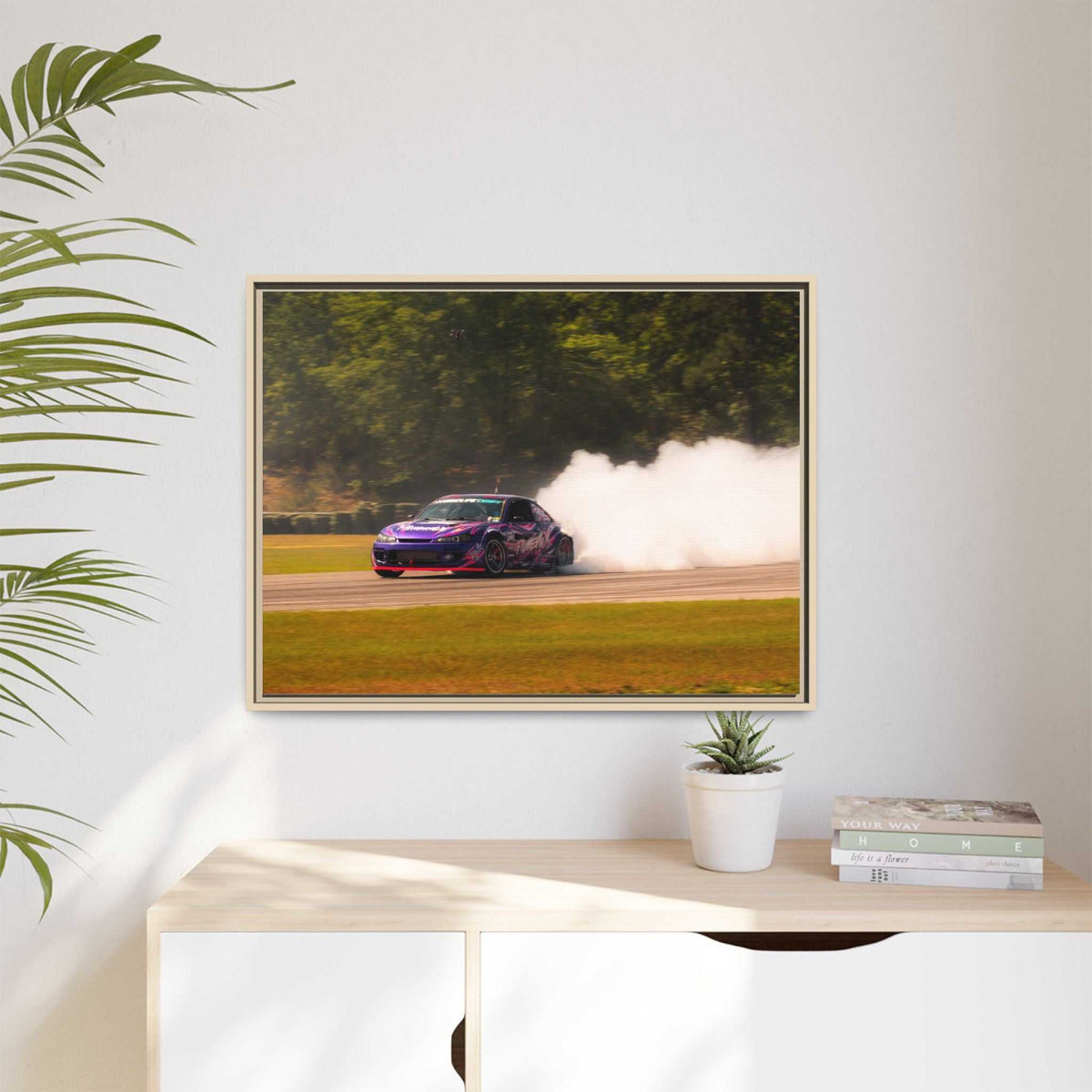 Purple Drift Car Framed Canvas Print