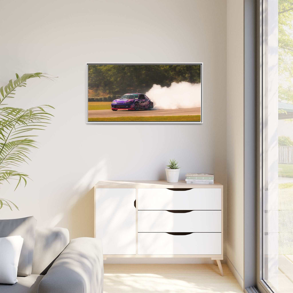 Purple Drift Car Framed Canvas Print