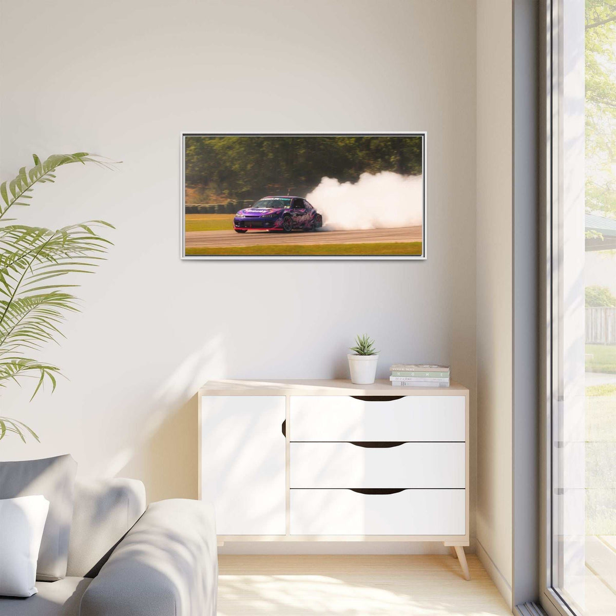 Purple Drift Car Framed Canvas Print