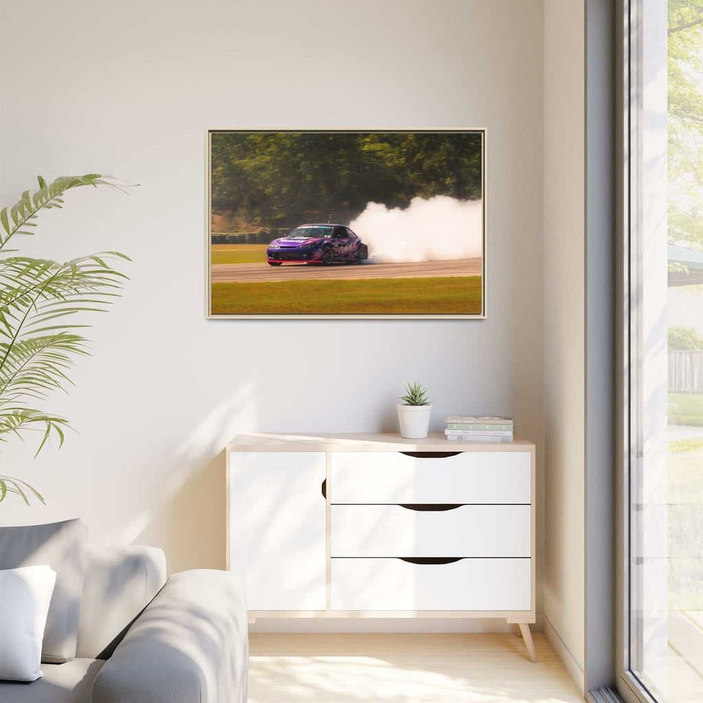 Purple Drift Car Framed Canvas Print