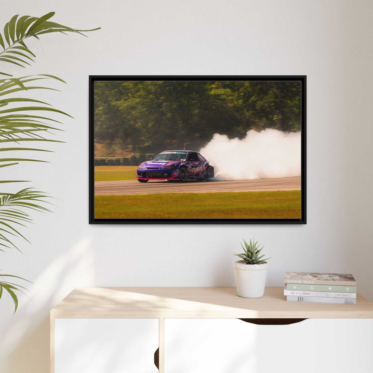 Purple Drift Car Framed Canvas Print