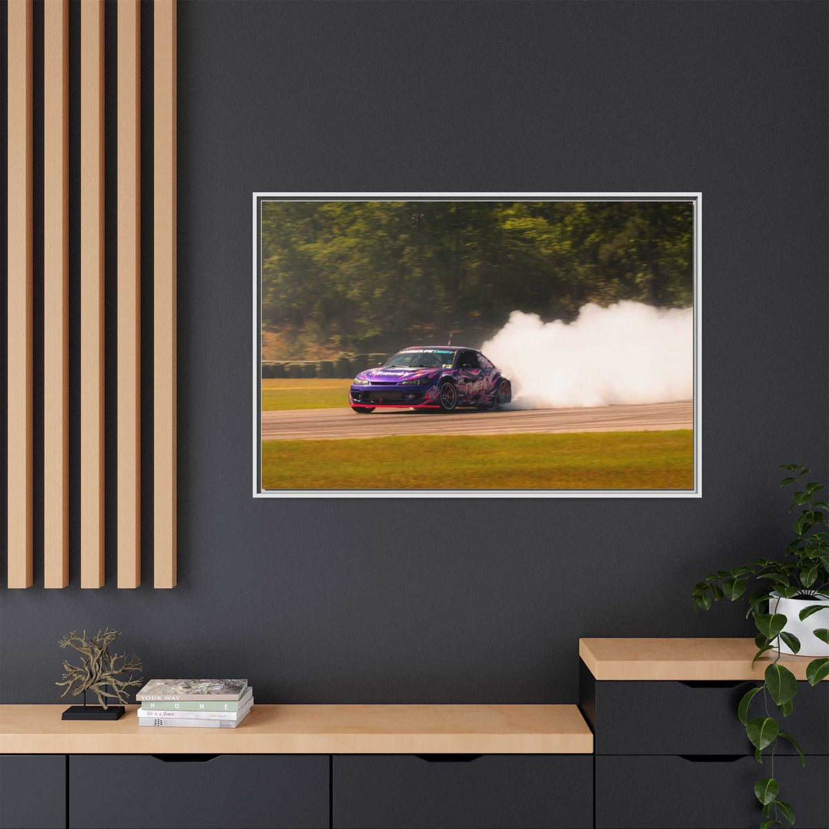 Purple Drift Car Framed Canvas Print
