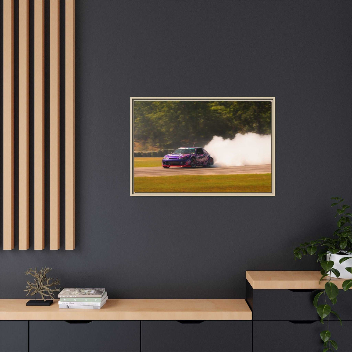 Purple Drift Car Framed Canvas Print