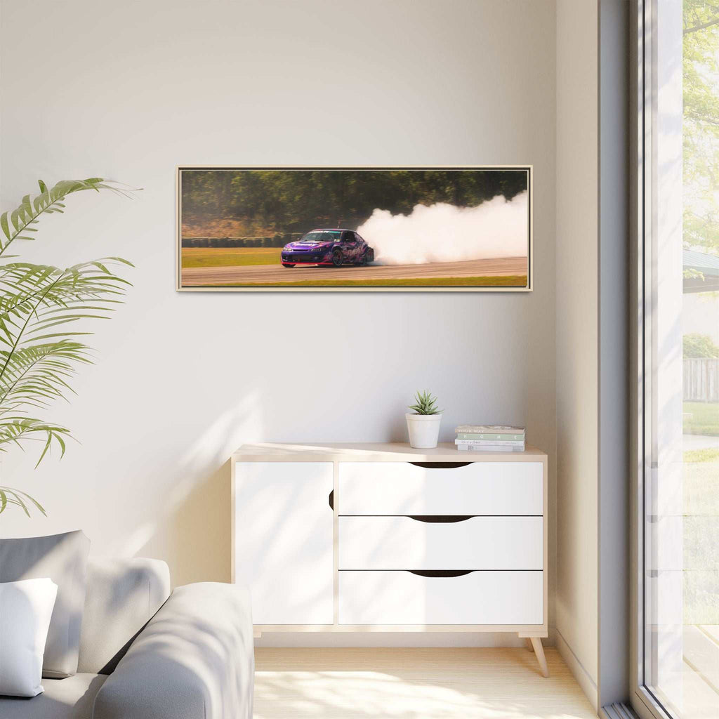 Purple Drift Car Framed Canvas Print
