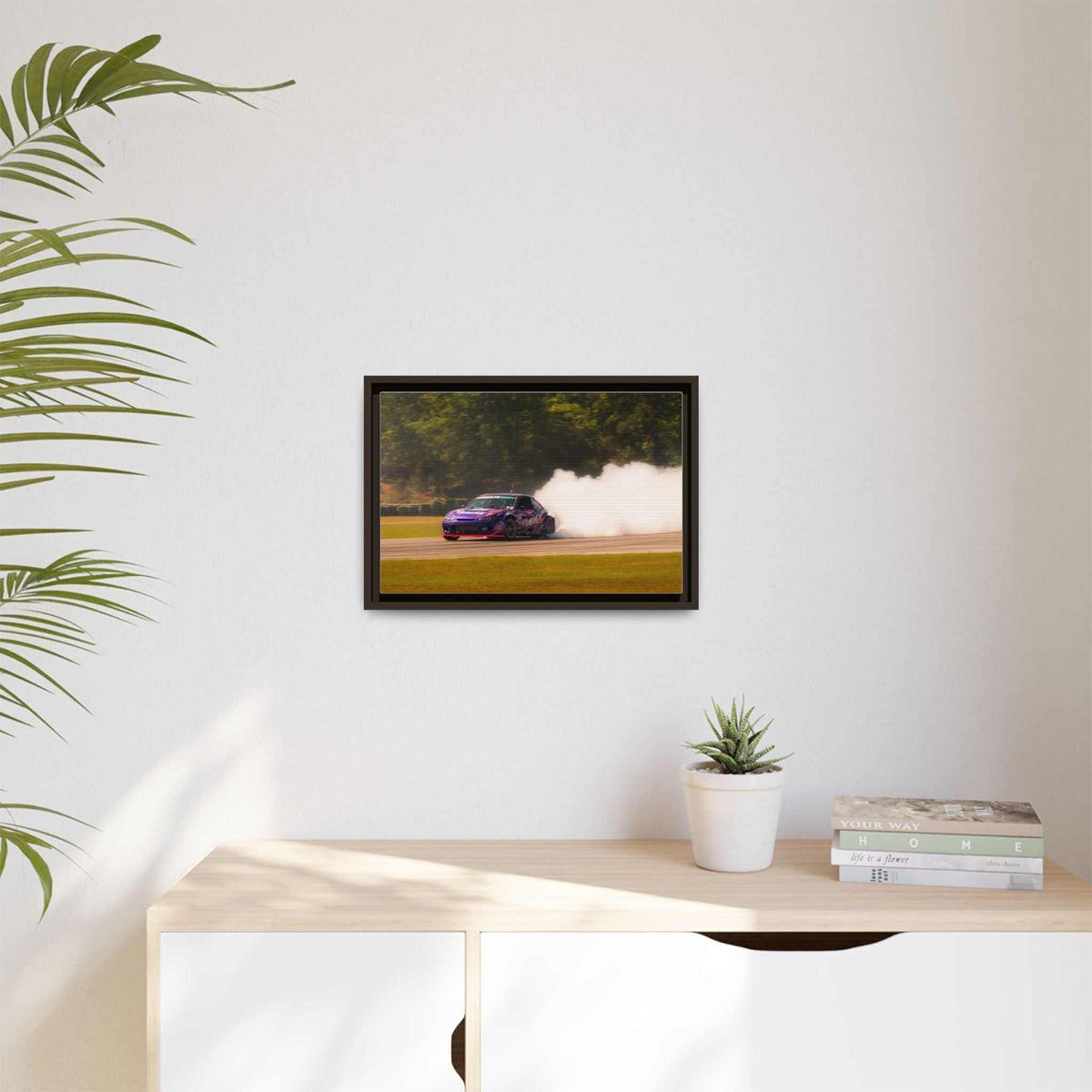 Purple Drift Car Framed Canvas Print