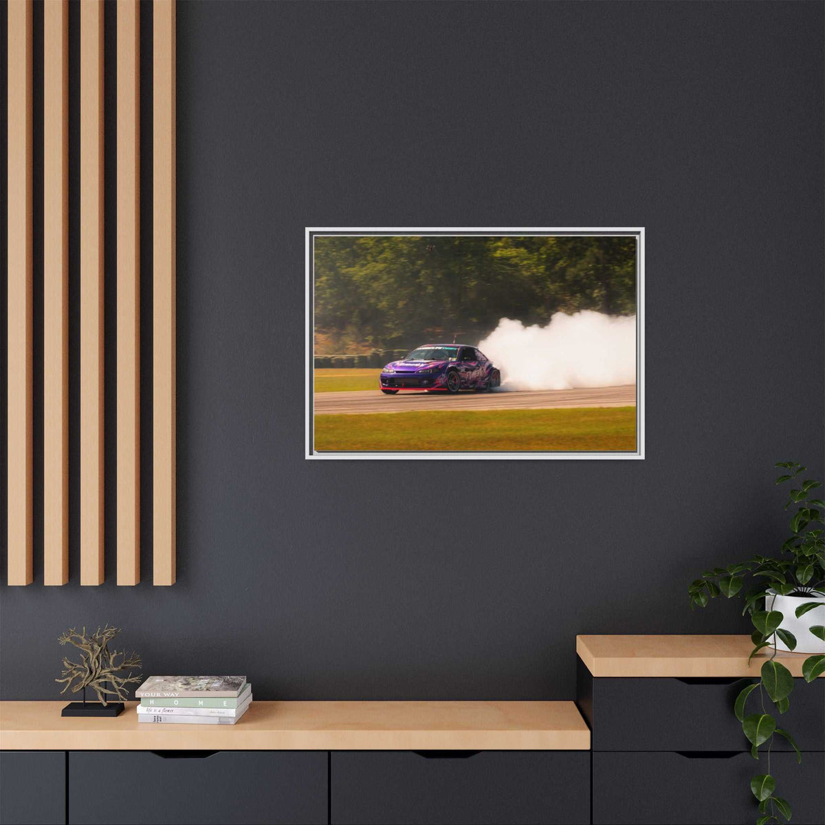 Purple Drift Car Framed Canvas Print