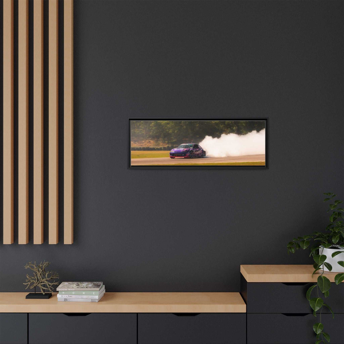 Purple Drift Car Framed Canvas Print