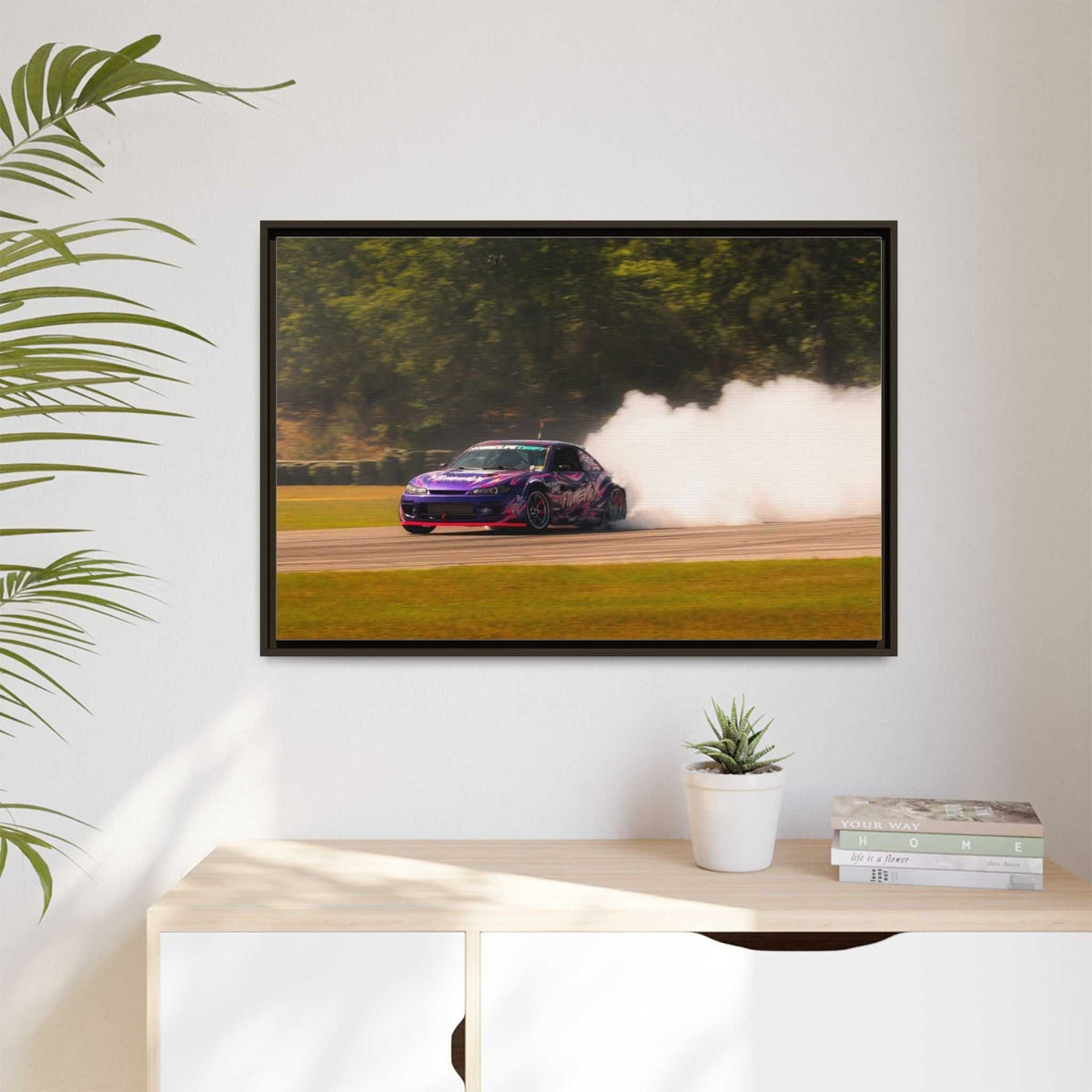 Purple Drift Car Framed Canvas Print