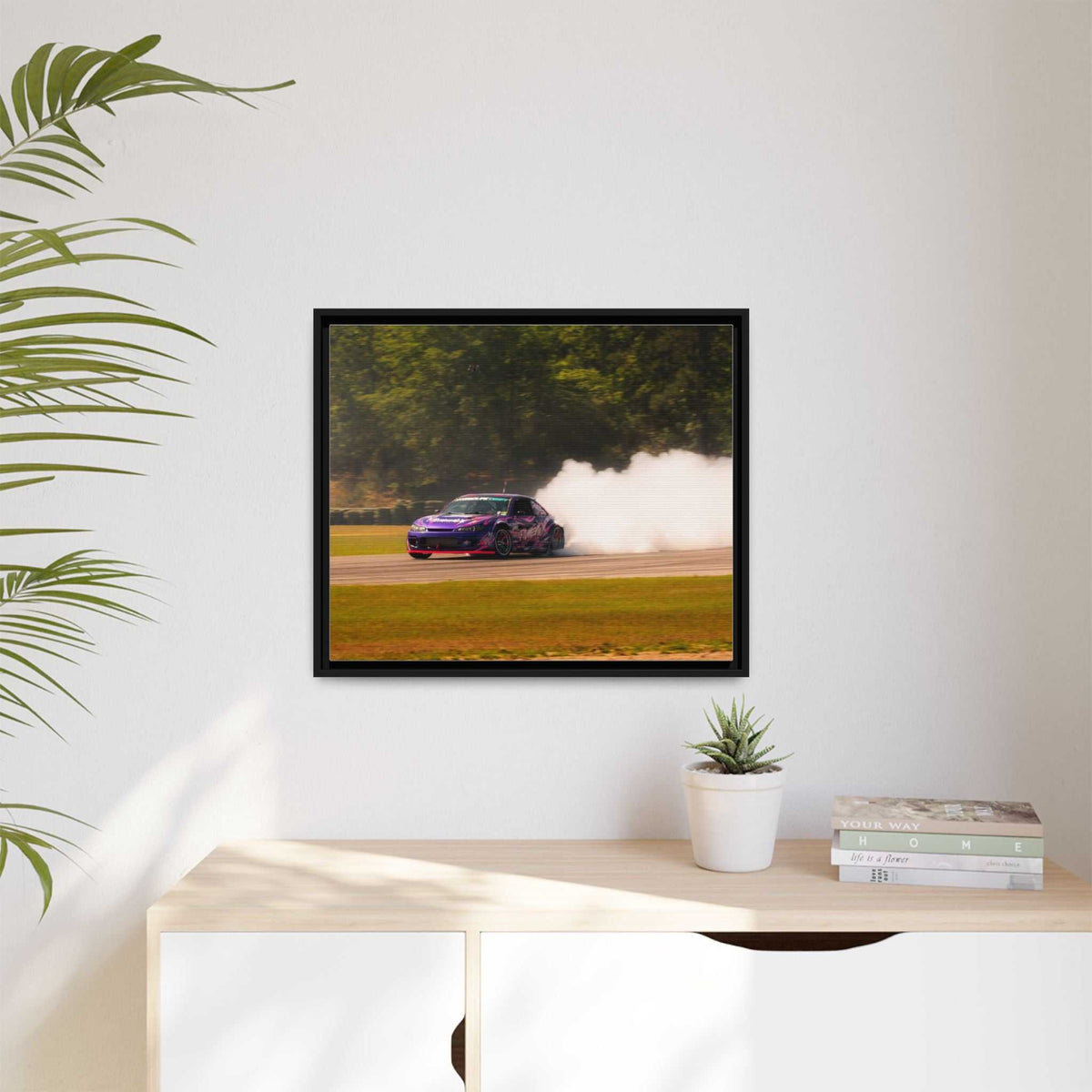 Purple Drift Car Framed Canvas Print