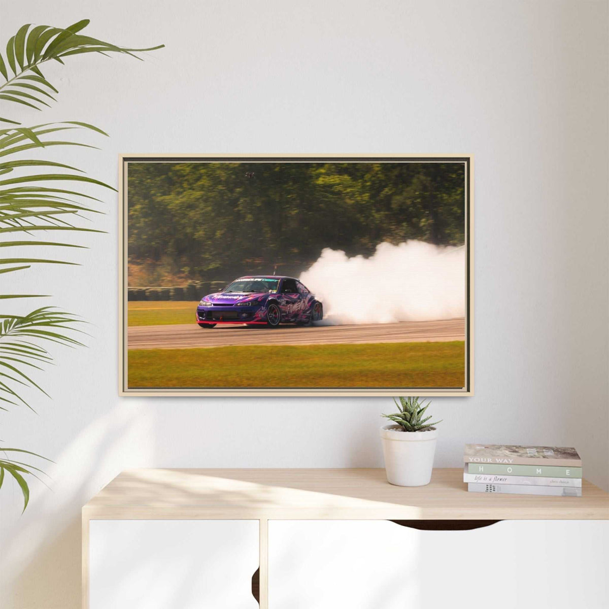 Purple Drift Car Framed Canvas Print