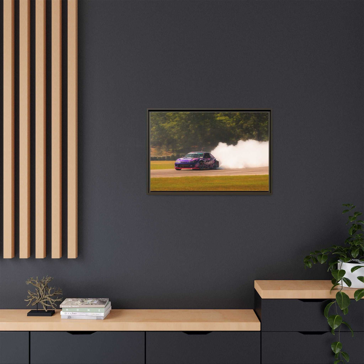 Purple Drift Car Framed Canvas Print