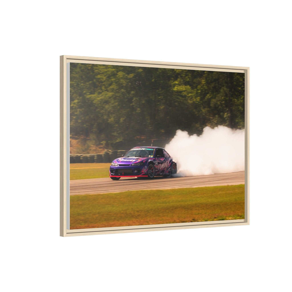 Purple Drift Car Framed Canvas Print