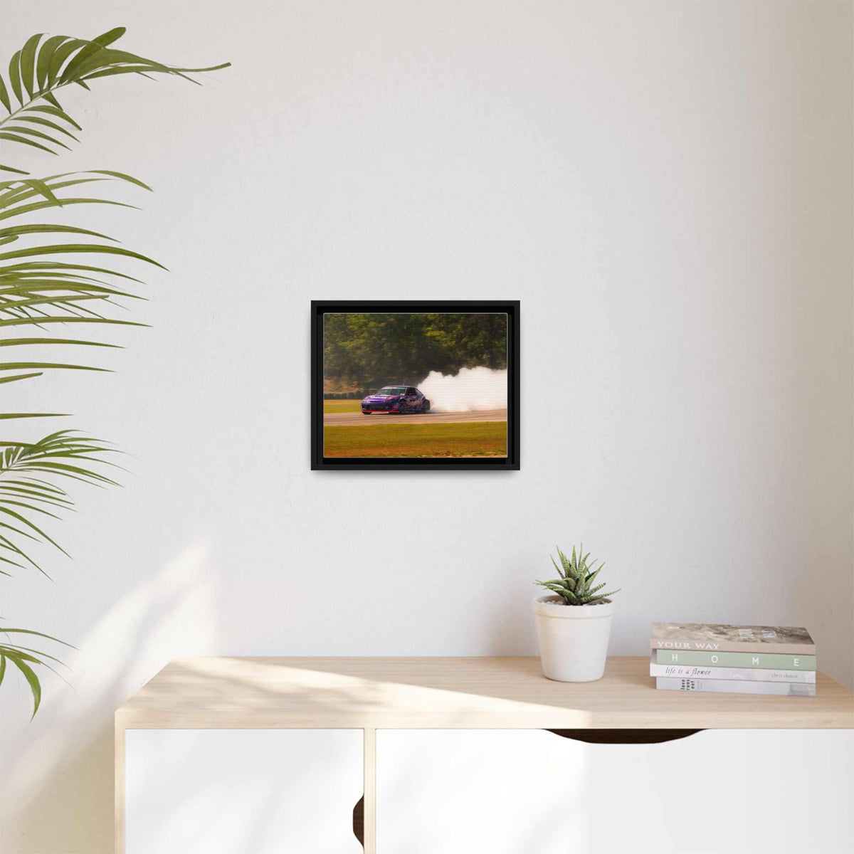 Purple Drift Car Framed Canvas Print