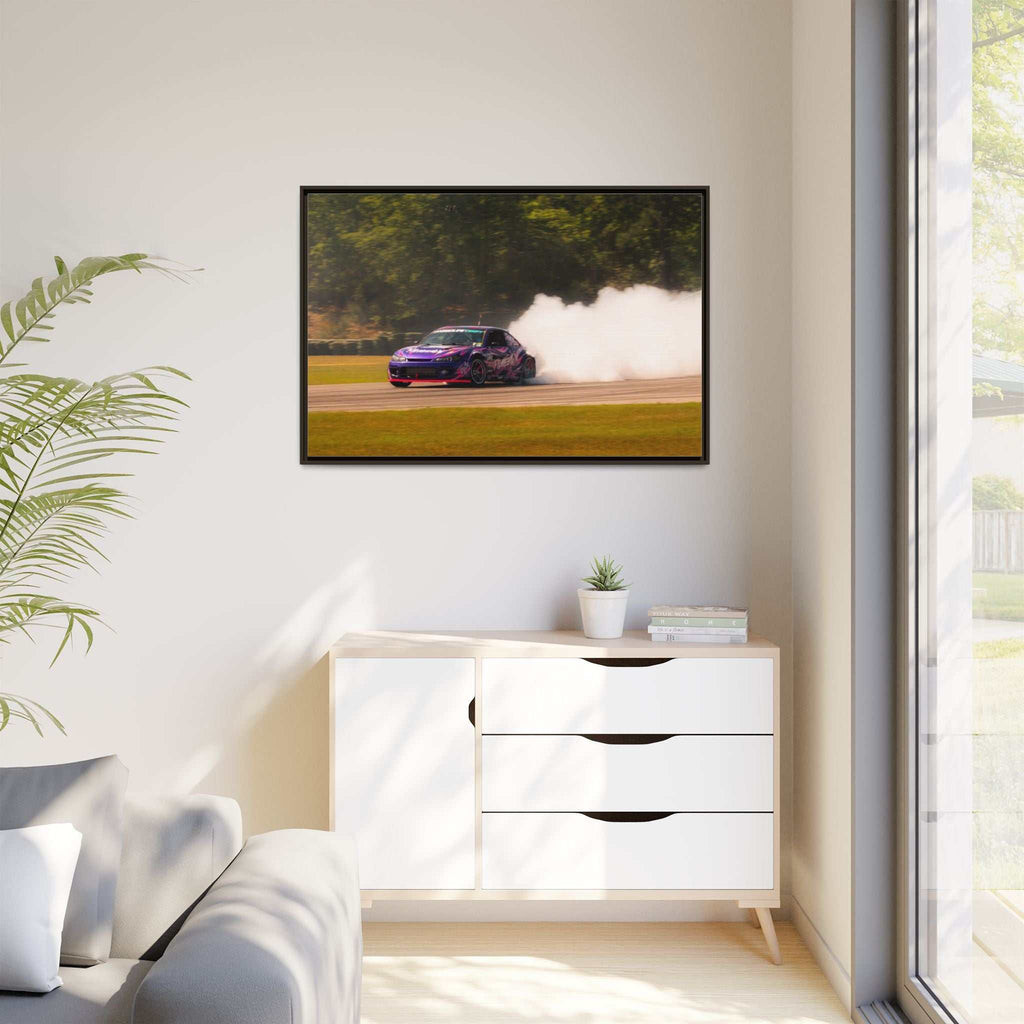 Purple Drift Car Framed Canvas Print