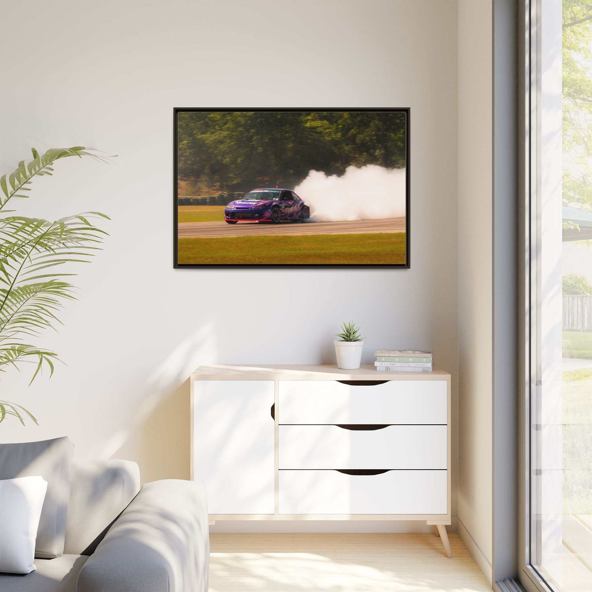 Purple Drift Car Framed Canvas Print