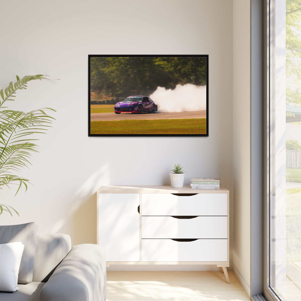 Purple Drift Car Framed Canvas Print