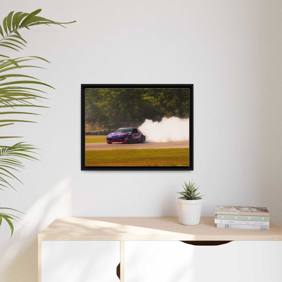 Purple Drift Car Framed Canvas Print