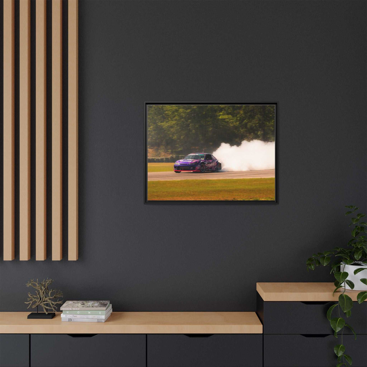 Purple Drift Car Framed Canvas Print