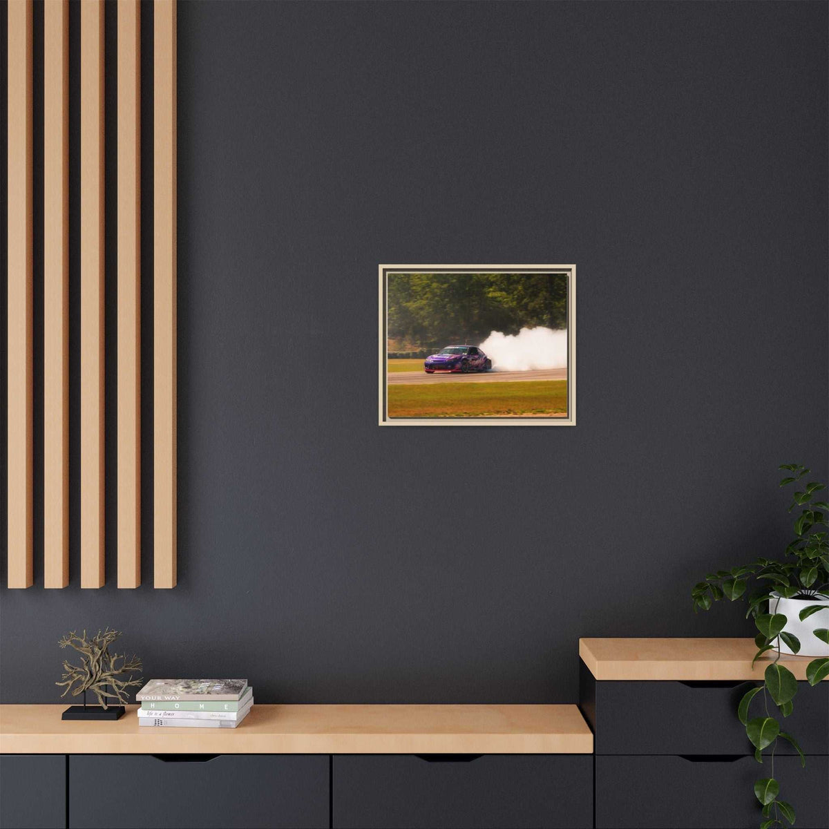 Purple Drift Car Framed Canvas Print