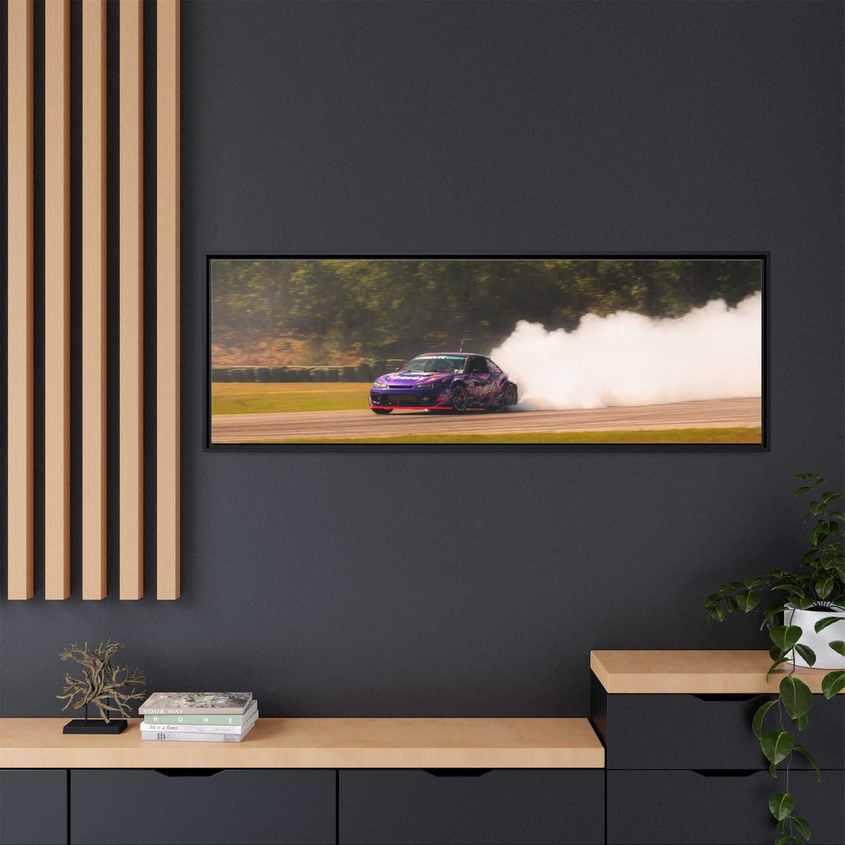 Purple Drift Car Framed Canvas Print