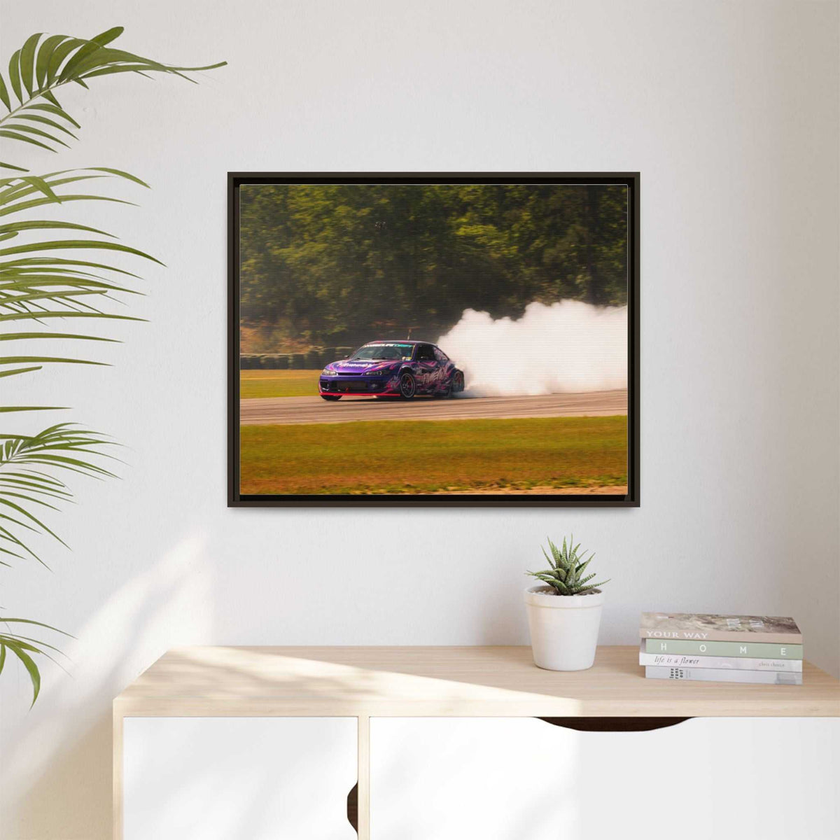 Purple Drift Car Framed Canvas Print