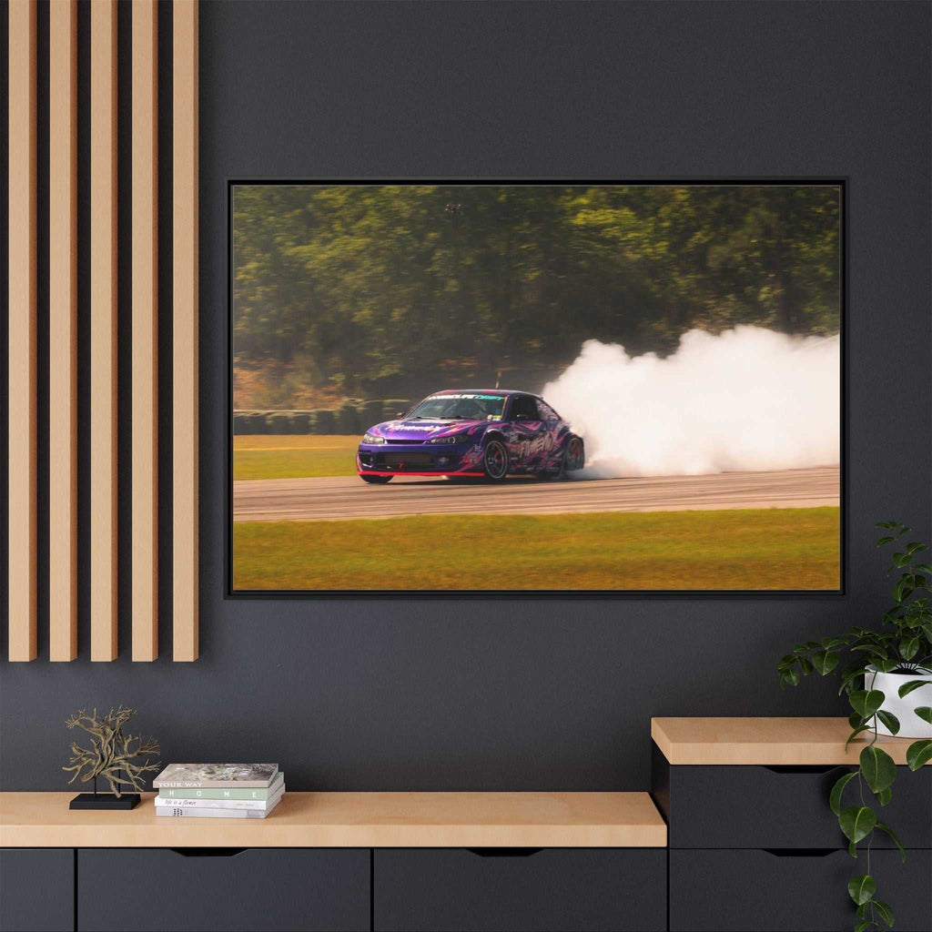 Purple Drift Car Framed Canvas Print