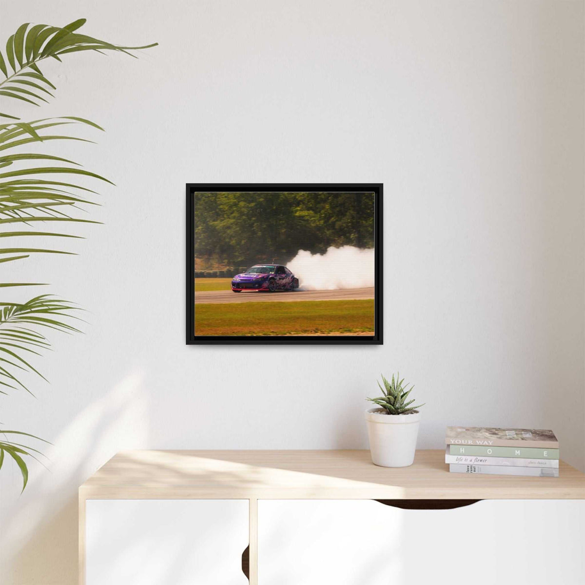 Purple Drift Car Framed Canvas Print