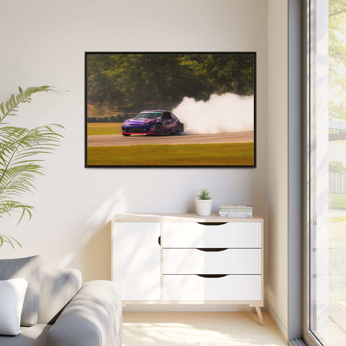 Purple Drift Car Framed Canvas Print