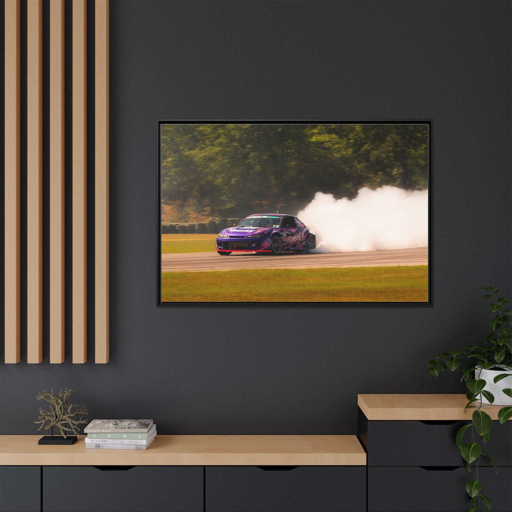Purple Drift Car Framed Canvas Print