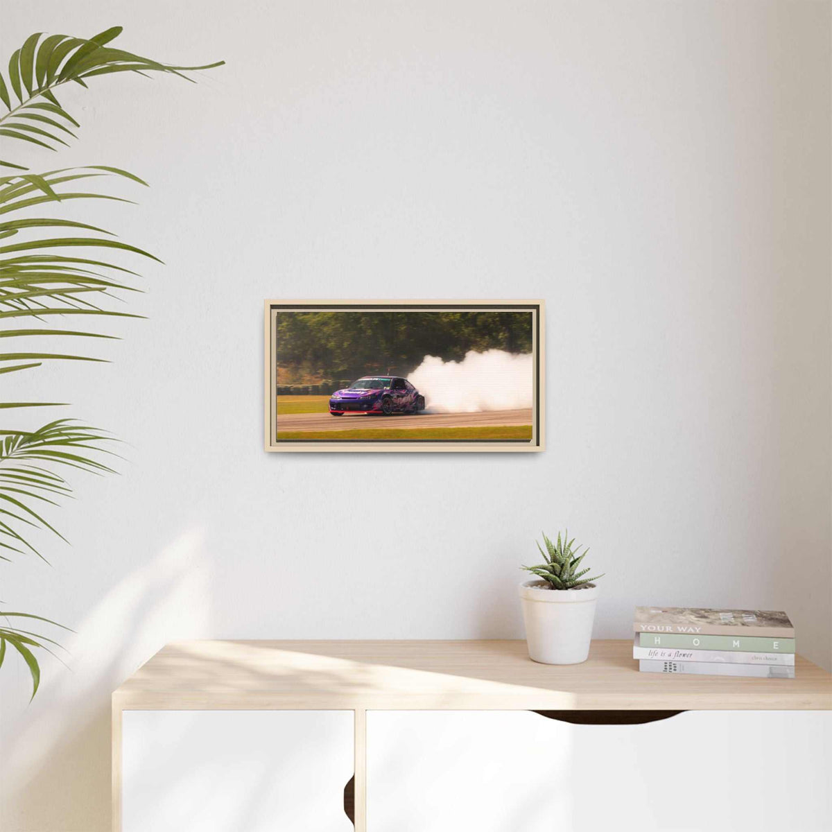 Purple Drift Car Framed Canvas Print