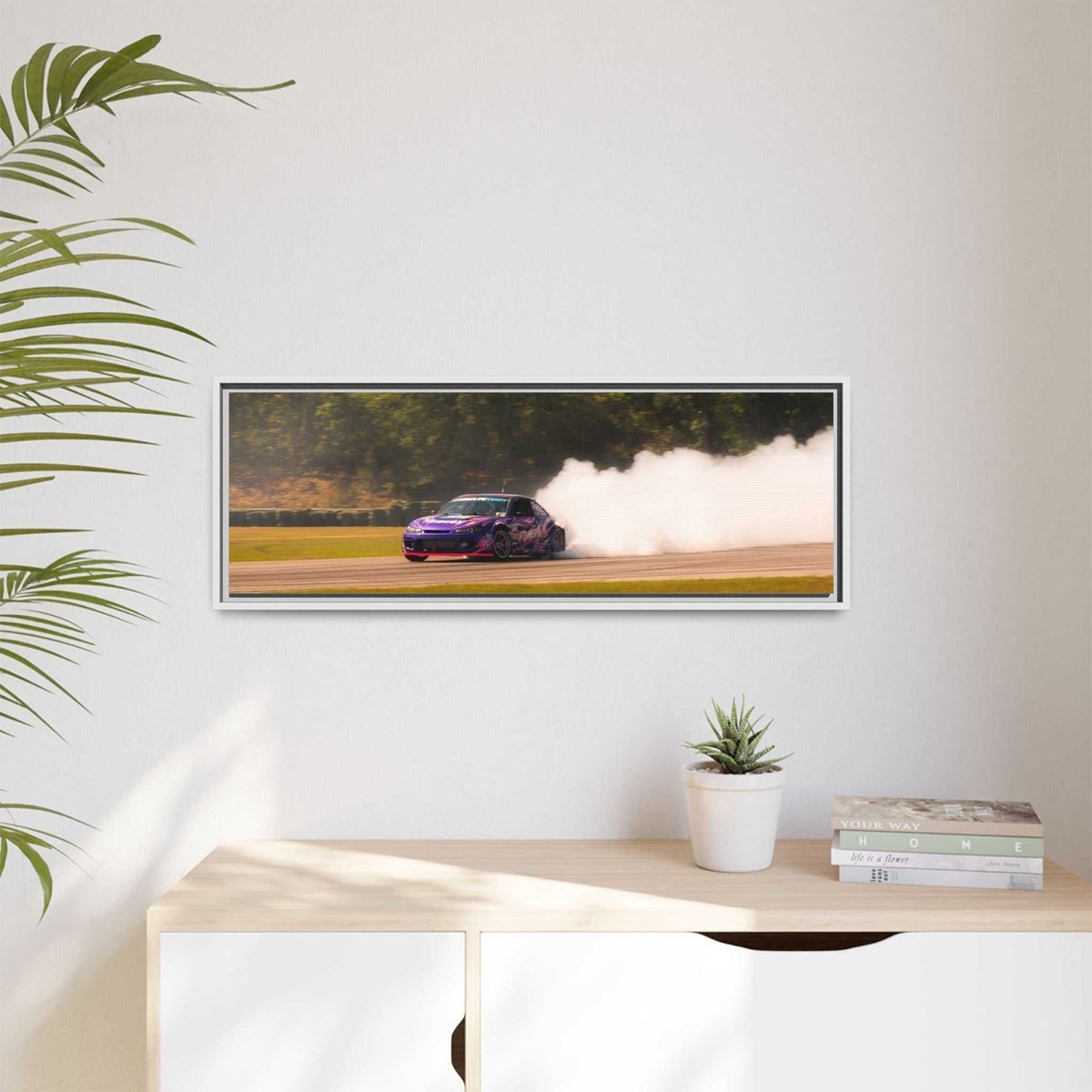 Purple Drift Car Framed Canvas Print