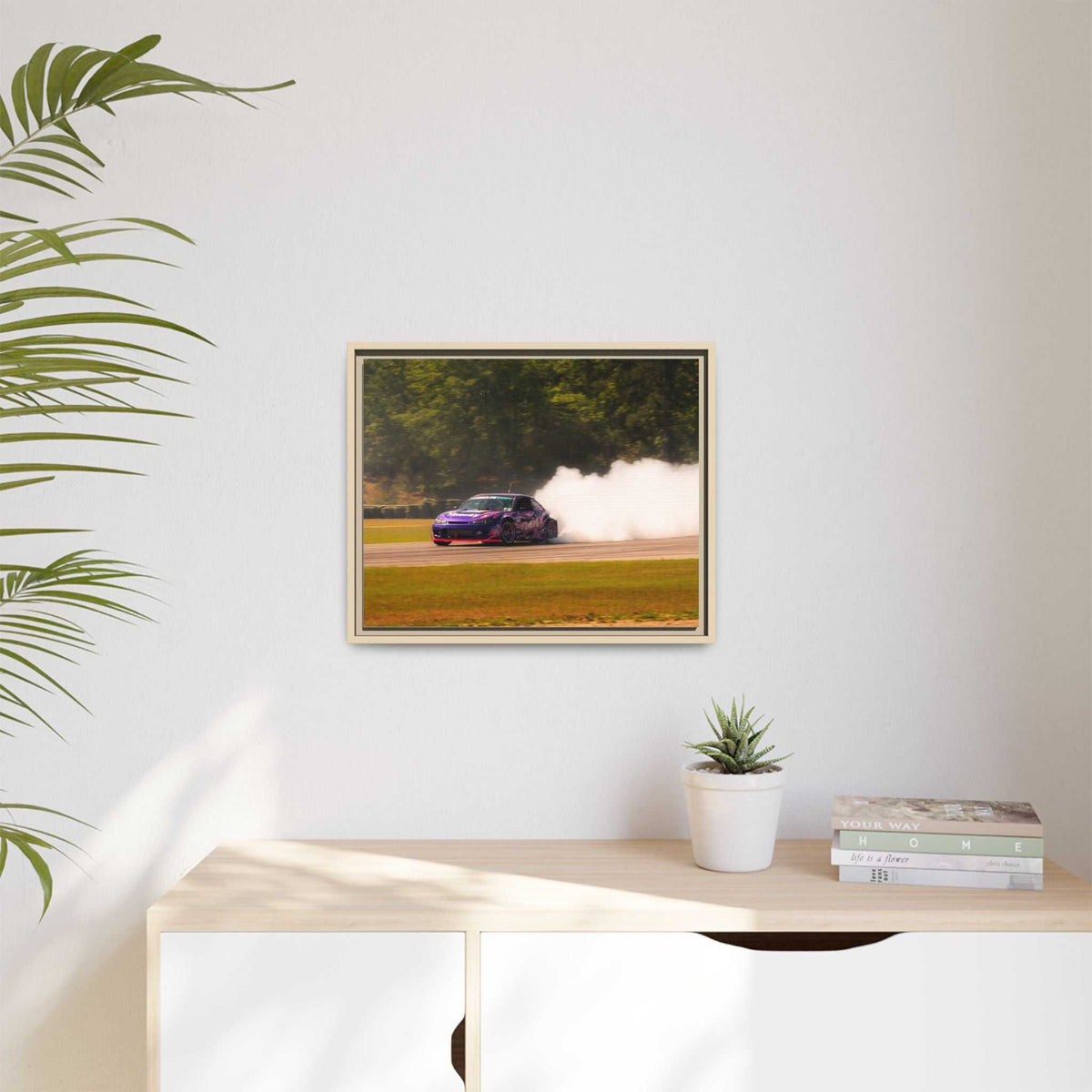 Purple Drift Car Framed Canvas Print