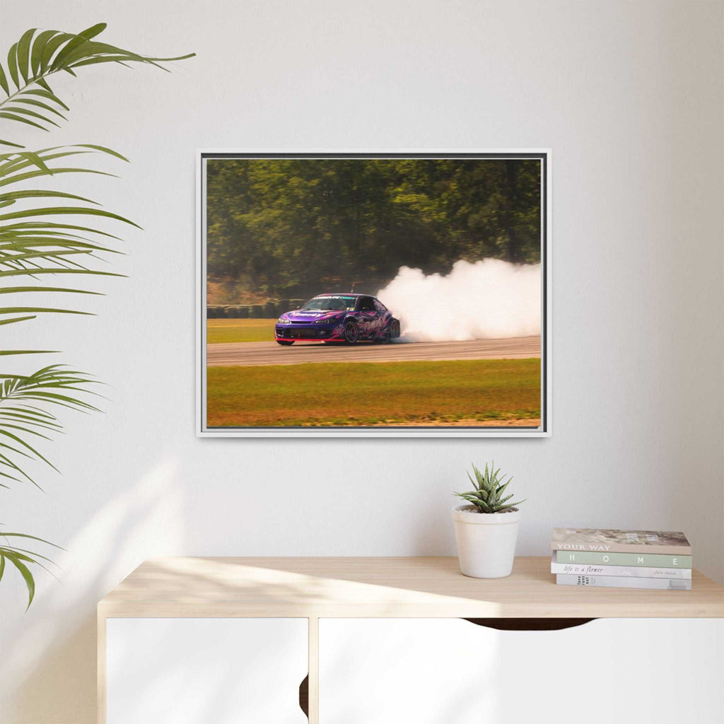 Purple Drift Car Framed Canvas Print