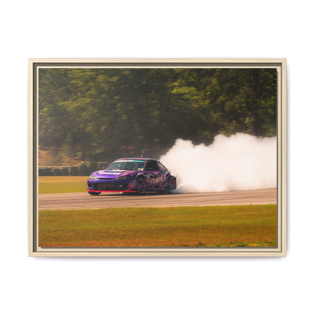 Purple Drift Car Framed Canvas Print