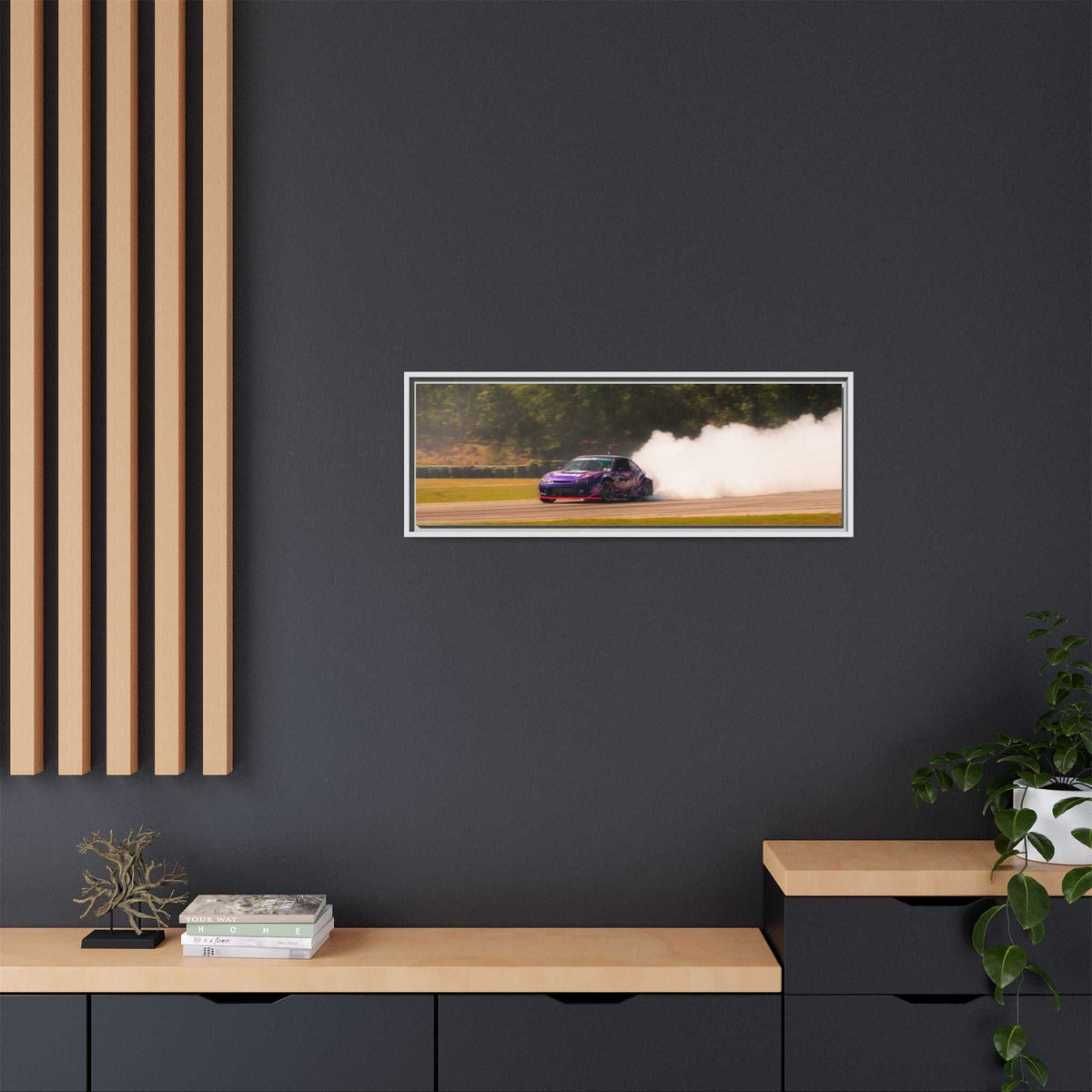 Purple Drift Car Framed Canvas Print