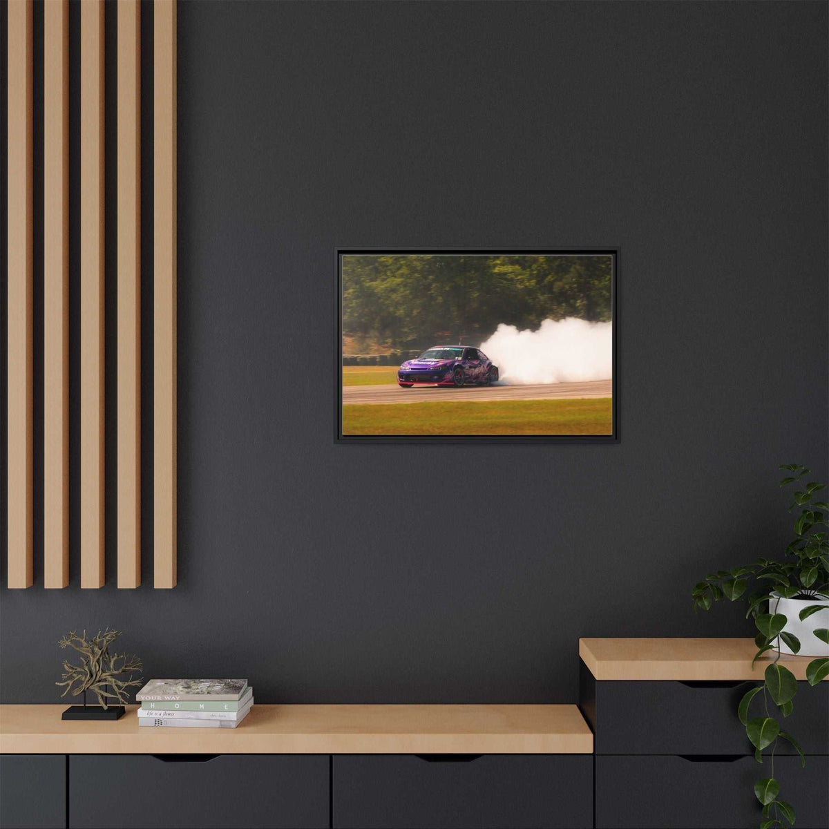 Purple Drift Car Framed Canvas Print