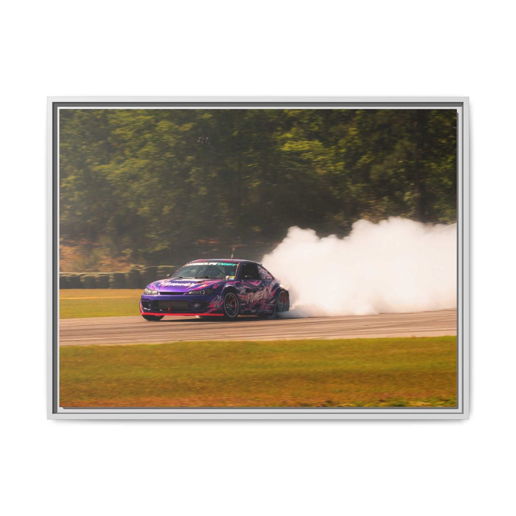 Purple Drift Car Framed Canvas Print
