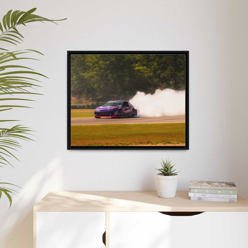 Purple Drift Car Framed Canvas Print