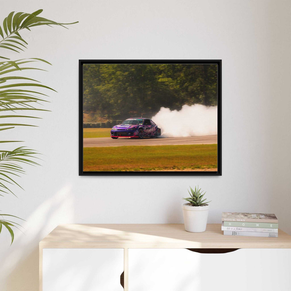 Purple Drift Car Framed Canvas Print