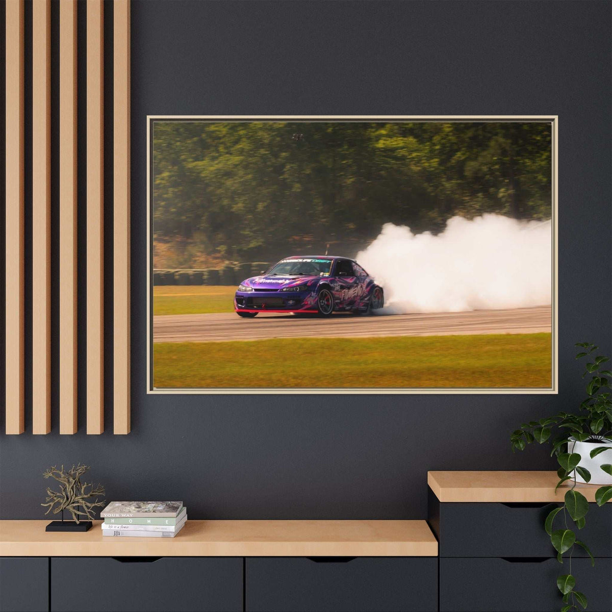 Purple Drift Car Framed Canvas Print