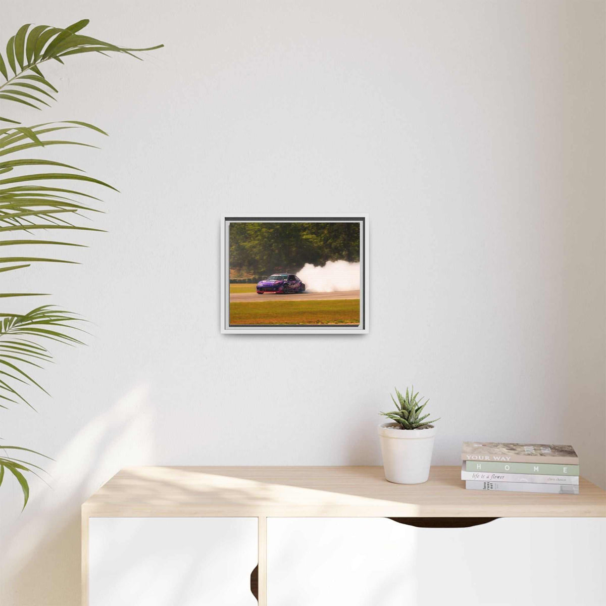 Purple Drift Car Framed Canvas Print