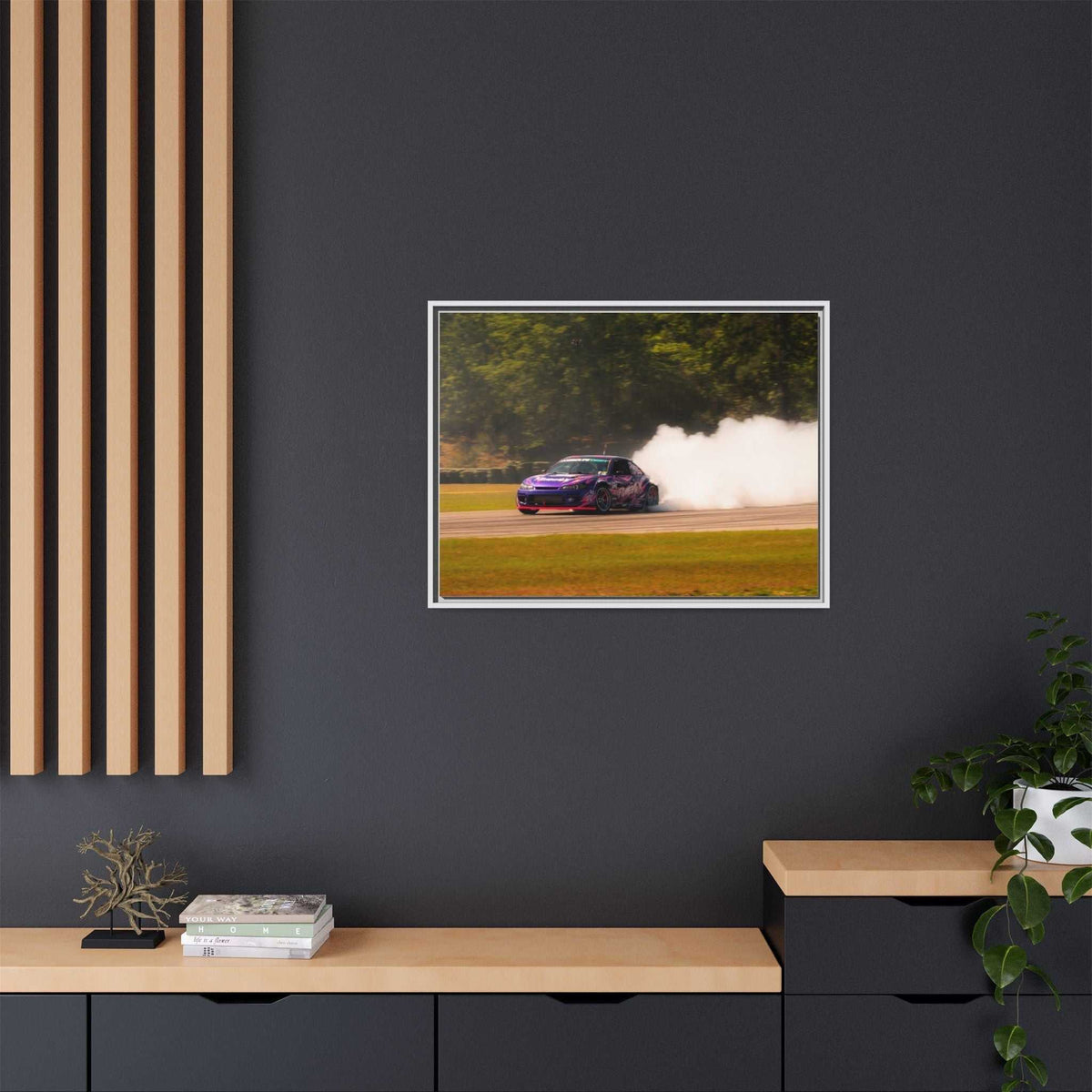 Purple Drift Car Framed Canvas Print