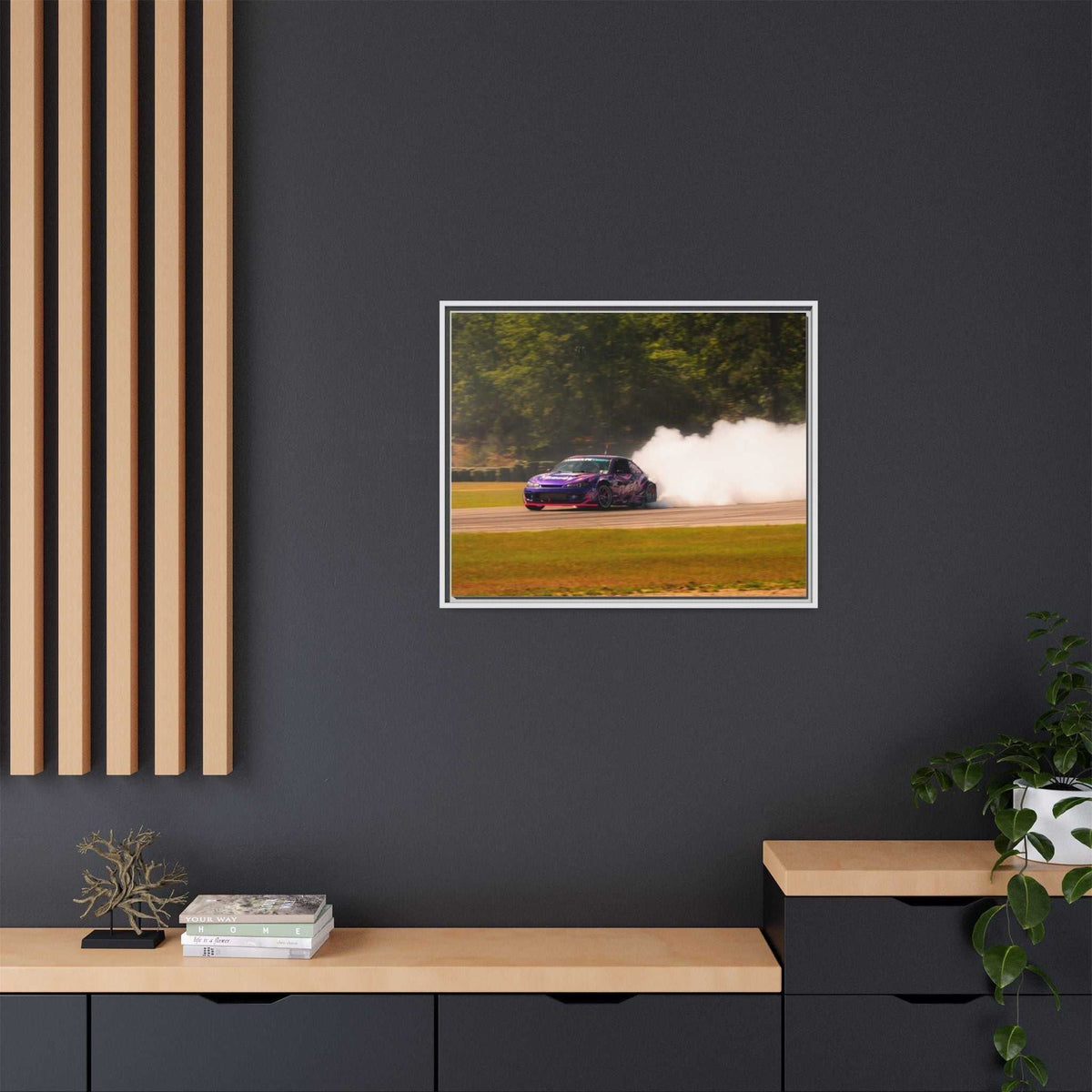 Purple Drift Car Framed Canvas Print