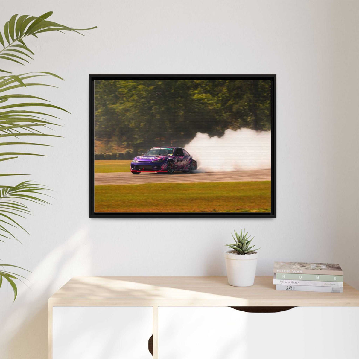 Purple Drift Car Framed Canvas Print